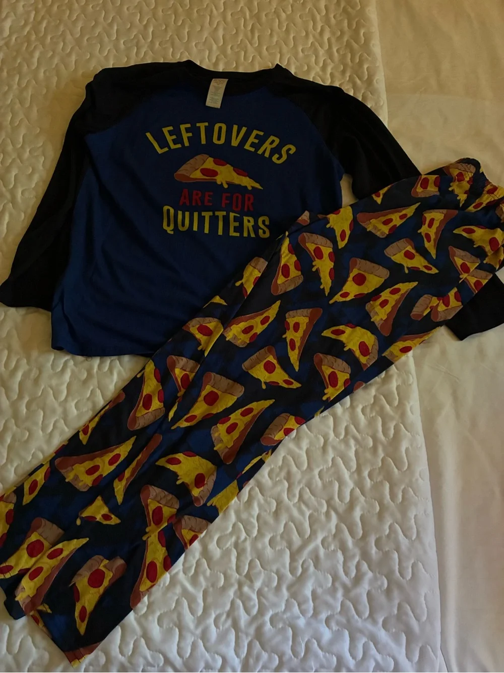 Blue & Black Pizza Graphic Pajama Set - 'Leftovers Are For Quitters'
